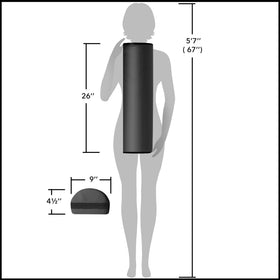 Saloniture bolster on massage table for scale illustrating 26x9x4.5 inch fit on full table