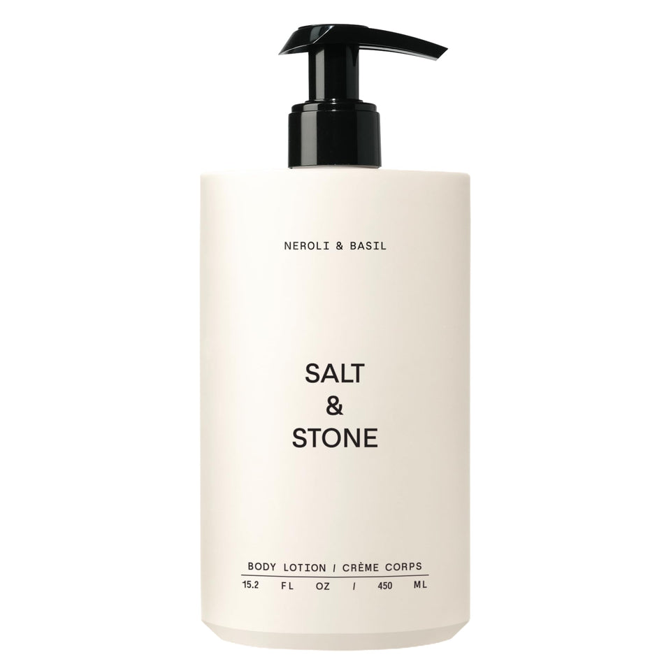 Salt & Stone front bottle view showing scent and hydration benefits