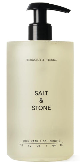 Salt & Stone front bottle showing bergamot and hinoki scent and volume