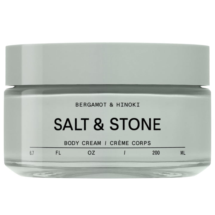 Salt & Stone front packaging showing Bergamot & Hinoki and product benefit