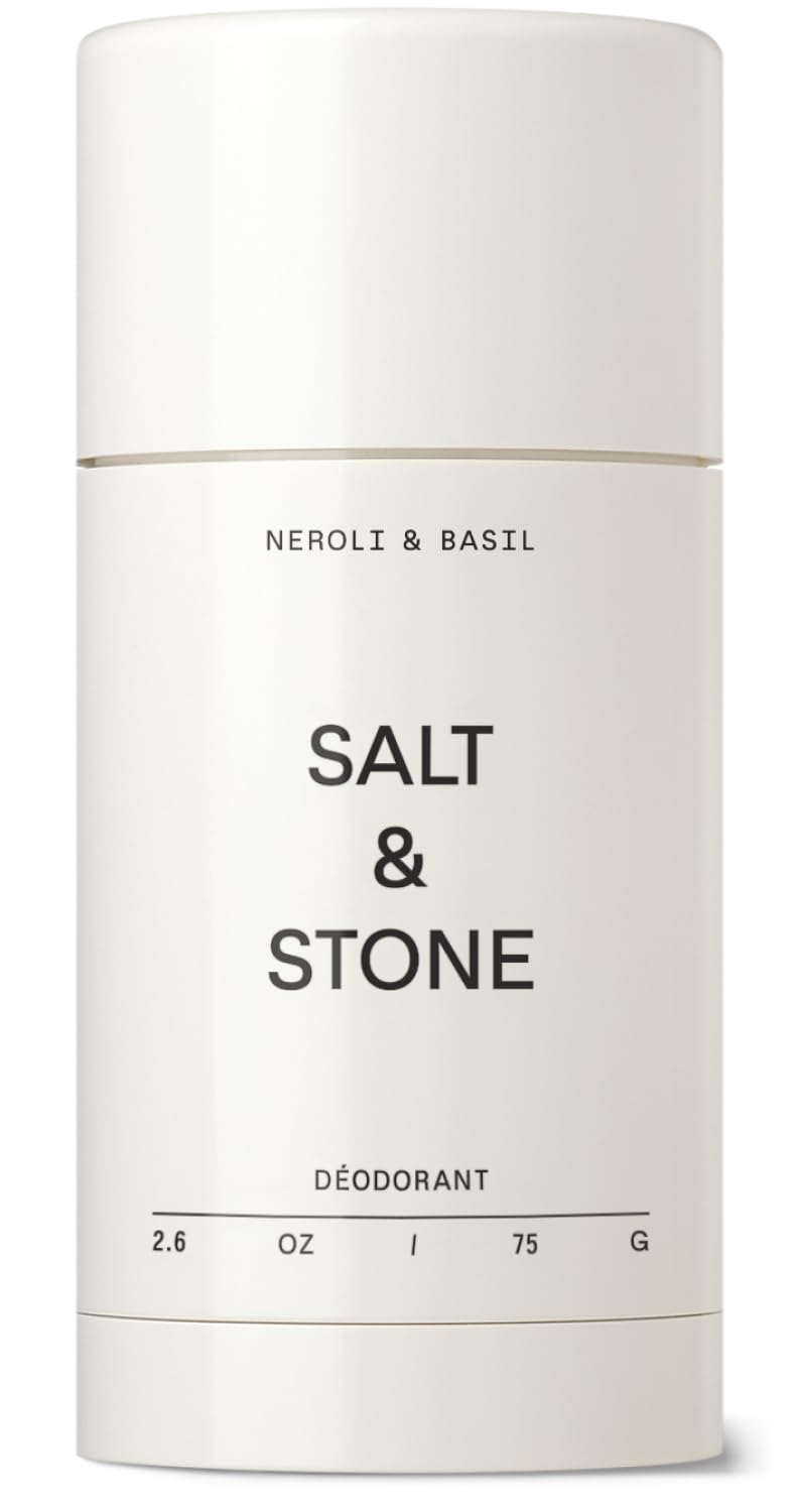 Salt & Stone front packaging showing product and fresh neroli basil scent benefit