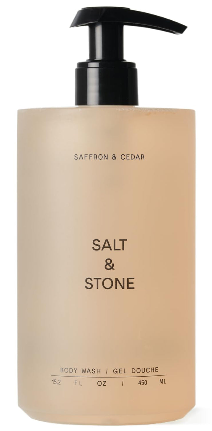 Salt & Stone front packaging showcasing saffron and cedar scent benefits