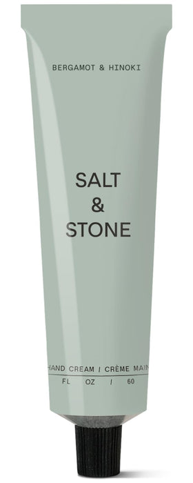 Salt & Stone front tube showing bergamot and hinoki scent and quick hydration benefit