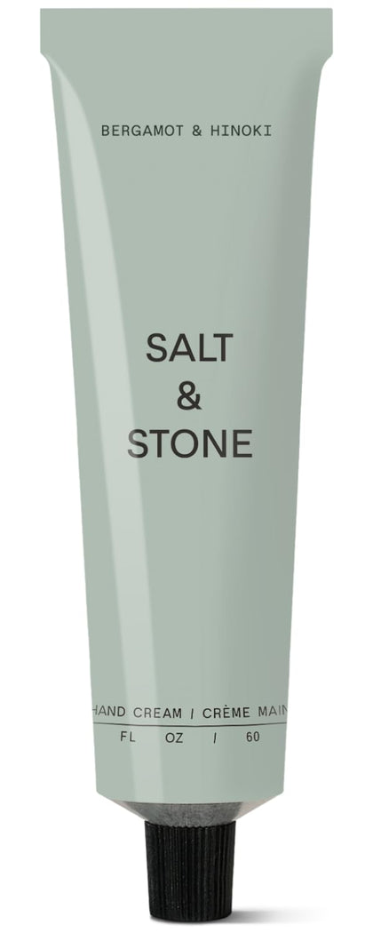 Salt & Stone front tube showing bergamot and hinoki scent and quick hydration benefit