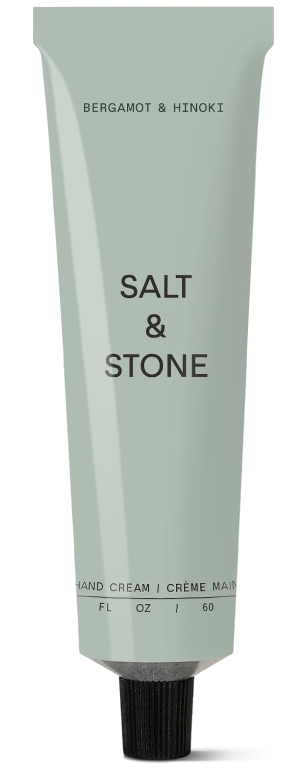 Salt & Stone front tube showing bergamot and hinoki scent and quick hydration benefit