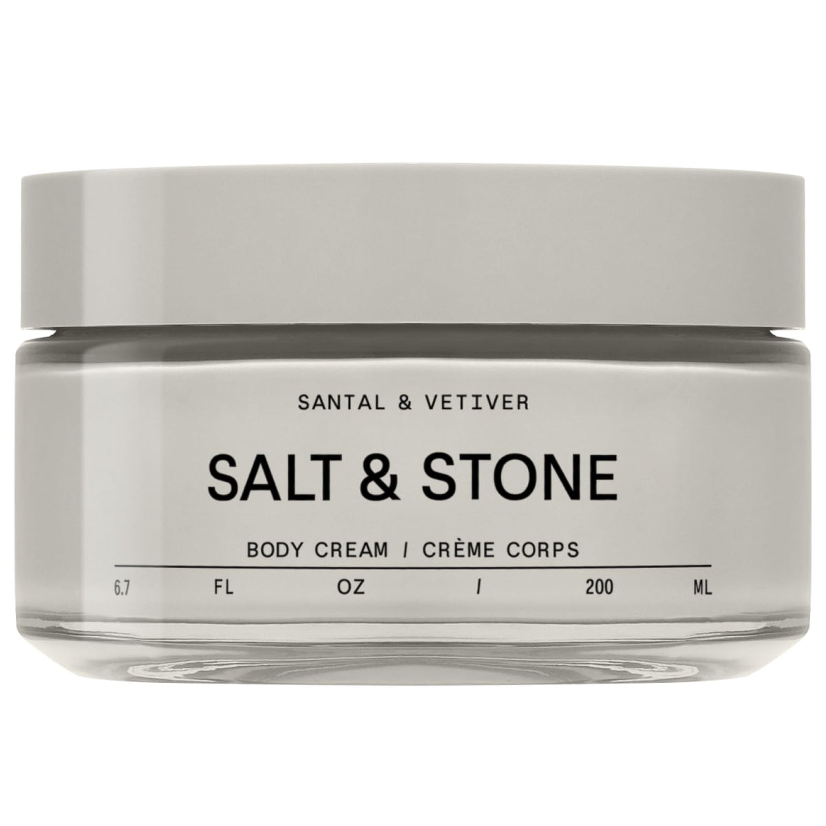 Salt & Stone front tube showing Santal & Vetiver scent and benefits