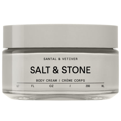 Salt & Stone front tube showing Santal & Vetiver scent and benefits