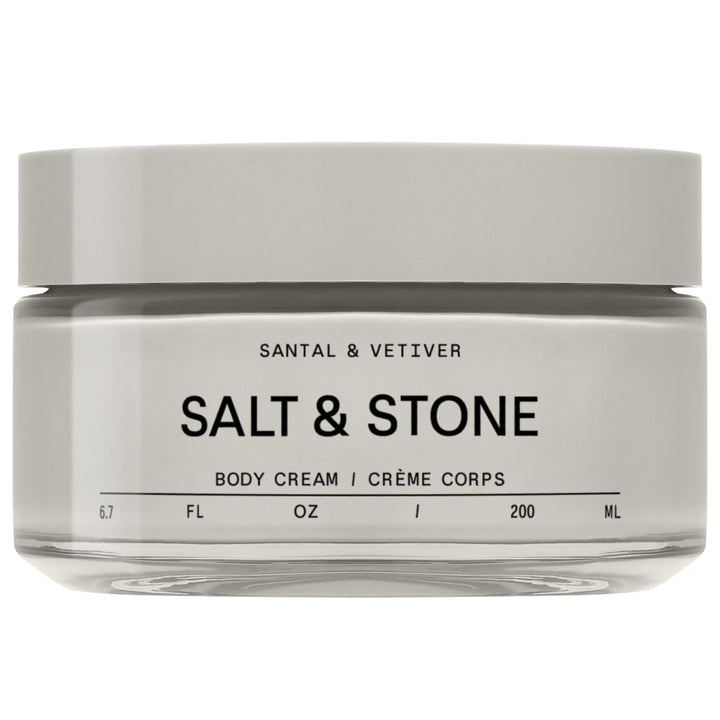 Salt & Stone front tube showing Santal & Vetiver scent and benefits