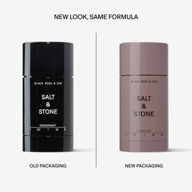 Salt & Stone ingredient label highlighting prebiotics and niacinamide benefits