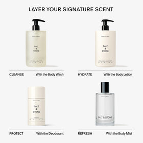 Salt & Stone bottle tucked into a weekend bag in lifestyle scene benefit: handbag-ready convenience
