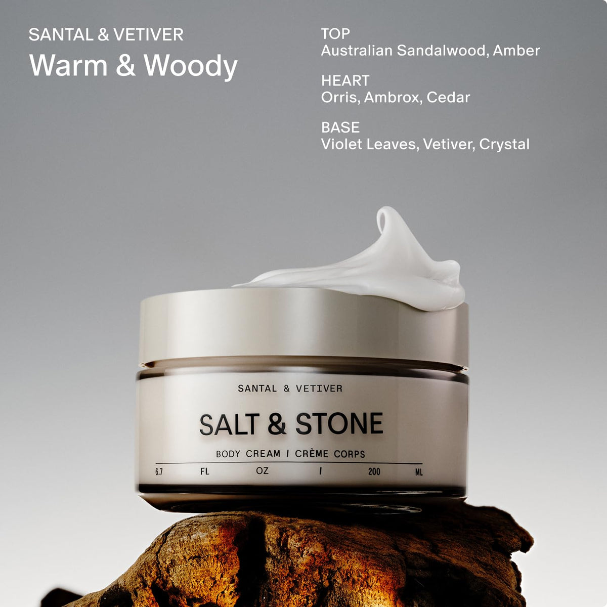 Applying Salt & Stone body cream to hand for instant hydration