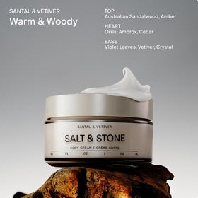 Applying Salt & Stone body cream to hand for instant hydration