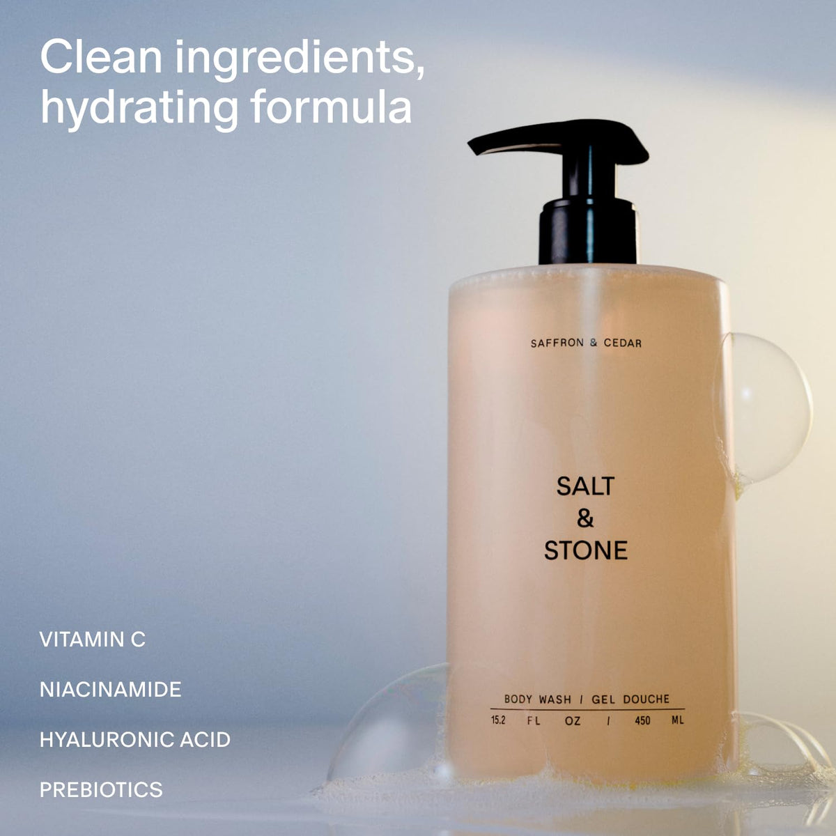 Salt & Stone 32 fl oz refill pouch highlighting eco-friendly refill benefit