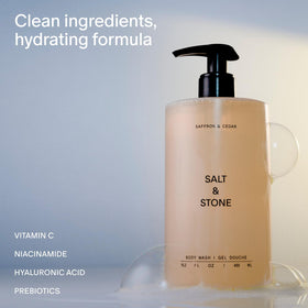 Salt & Stone 32 fl oz refill pouch highlighting eco-friendly refill benefit