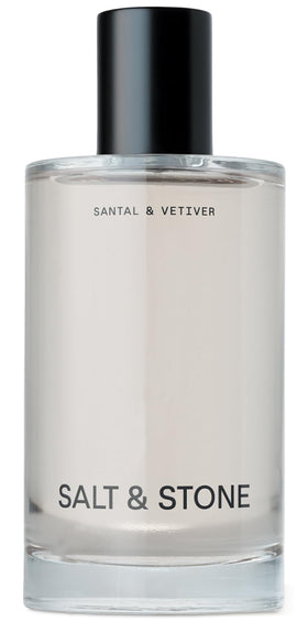 Salt & Stone bottle front view showing elegant label and size, promotes pocketable scent