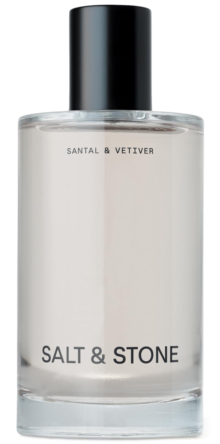Salt & Stone bottle front view showing elegant label and size, promotes pocketable scent