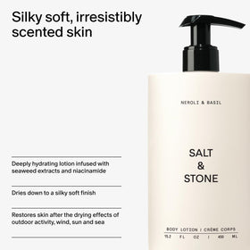 Salt & Stone bottle beside a hand to show 15.2 fl oz scale and value