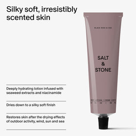 Salt & Stone size scale with 3.4 fl oz bottle showing compact travel-friendly volume