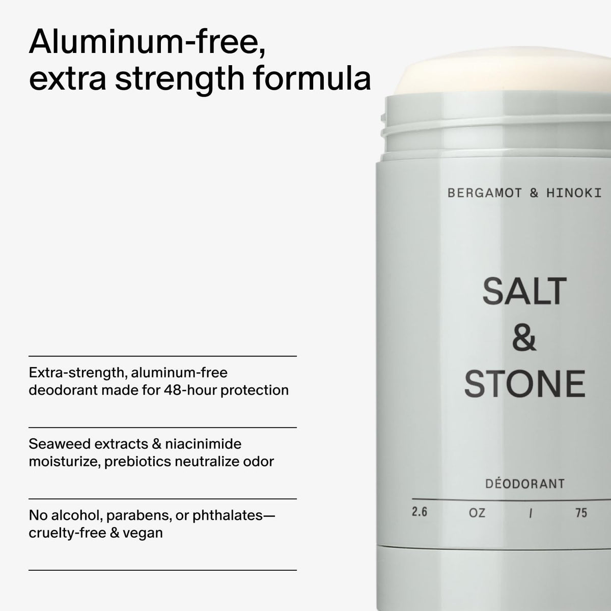 Salt & Stone deodorant texture close-up showing product surface and easy application benefit
