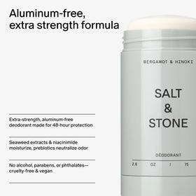 Salt & Stone deodorant texture close-up showing product surface and easy application benefit