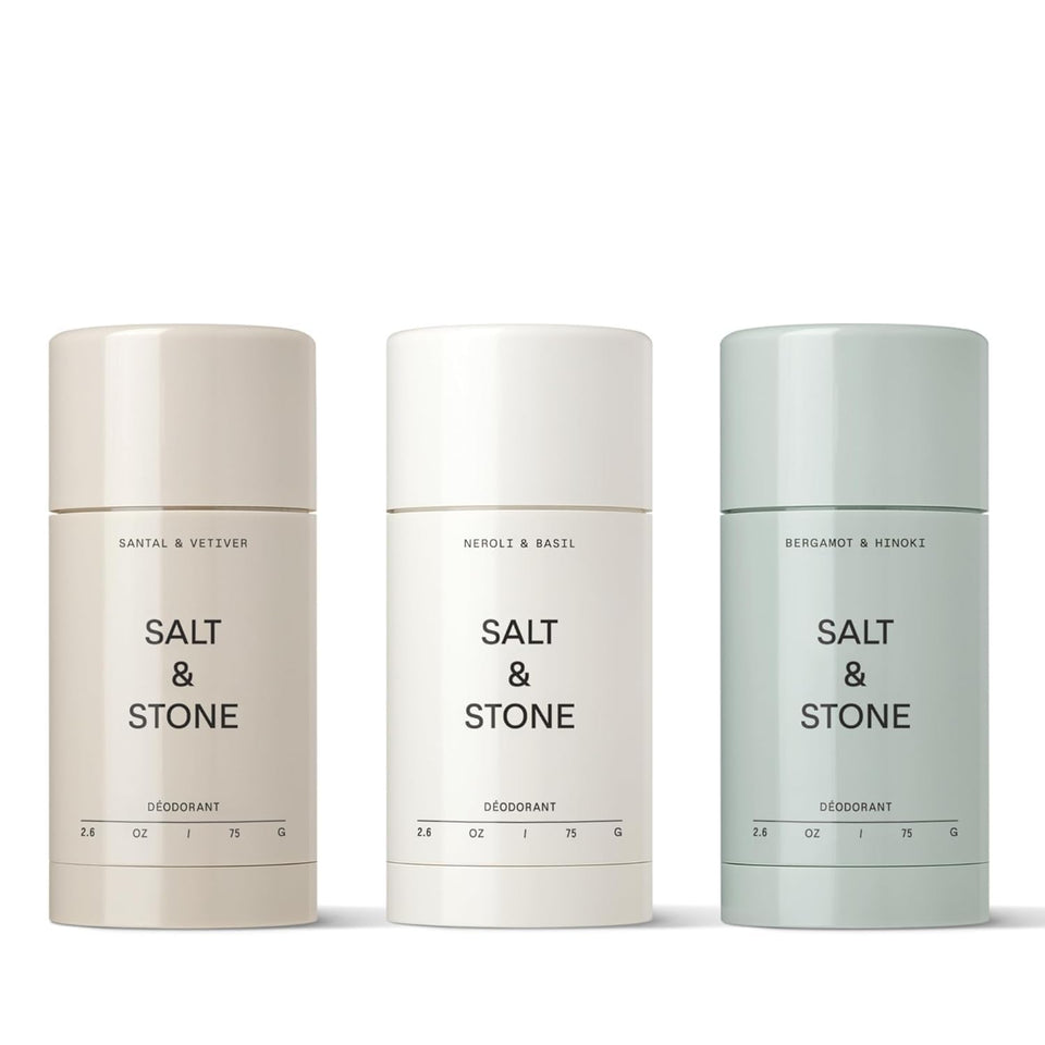 Salt & Stone trio front packaging showing three scent sticks and benefits