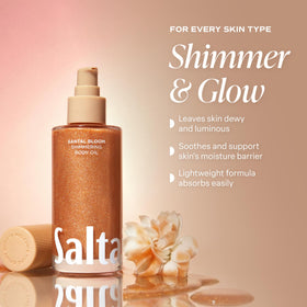 Saltair applied to legs after shower highlighting luminous, non-greasy finish