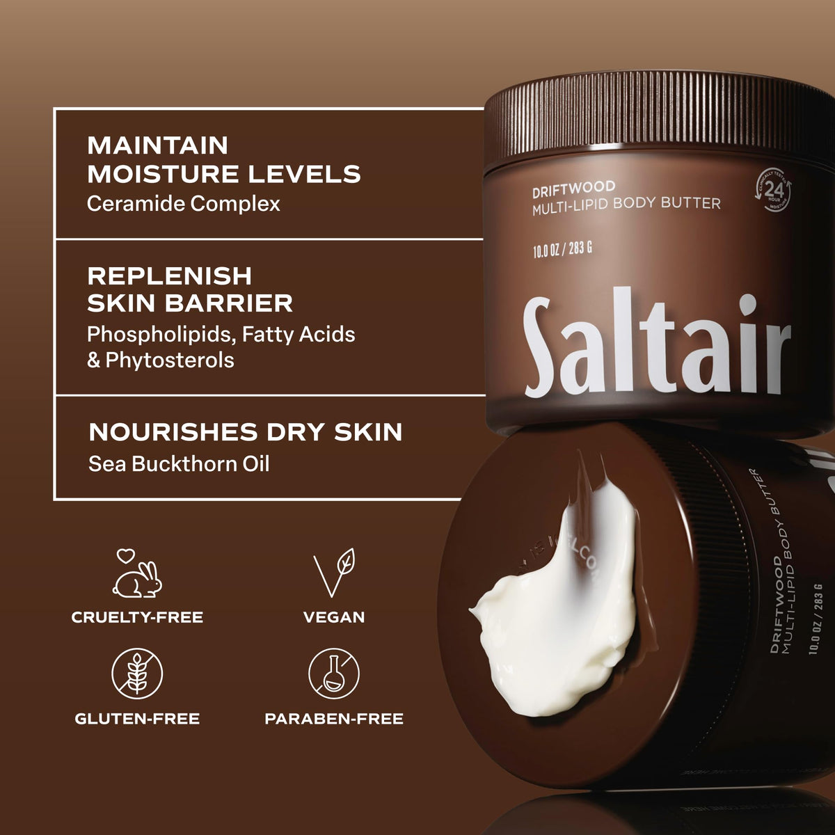 Saltair body butter in bathroom setting showing daily routine ease and lifestyle fit