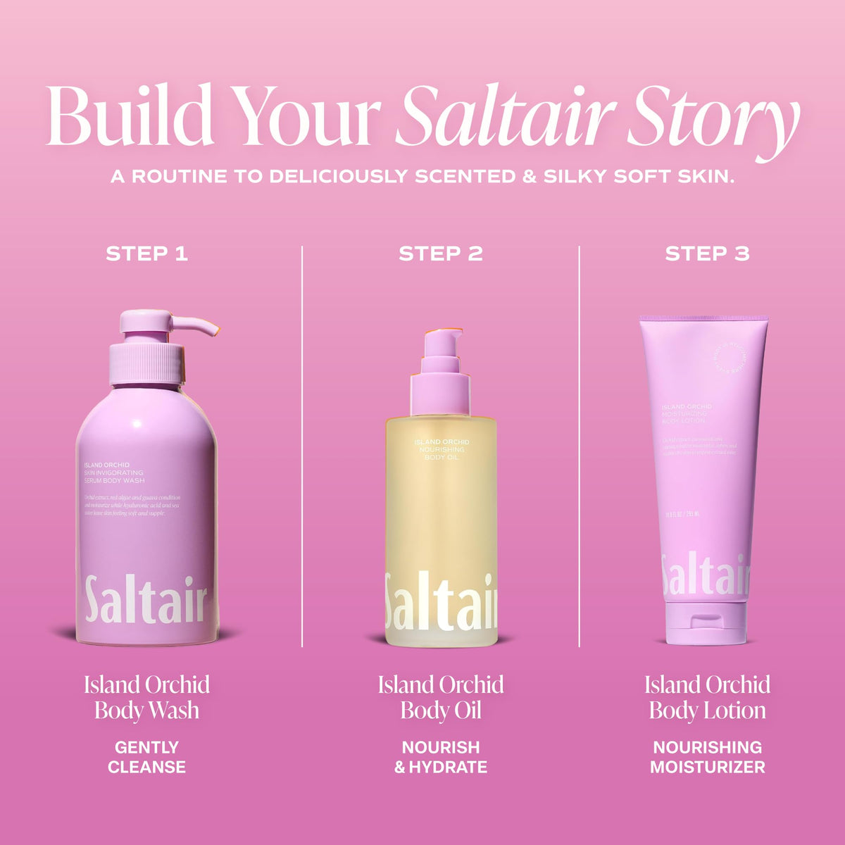 Saltair ingredient display with kukui and moringa highlighting natural nourishment