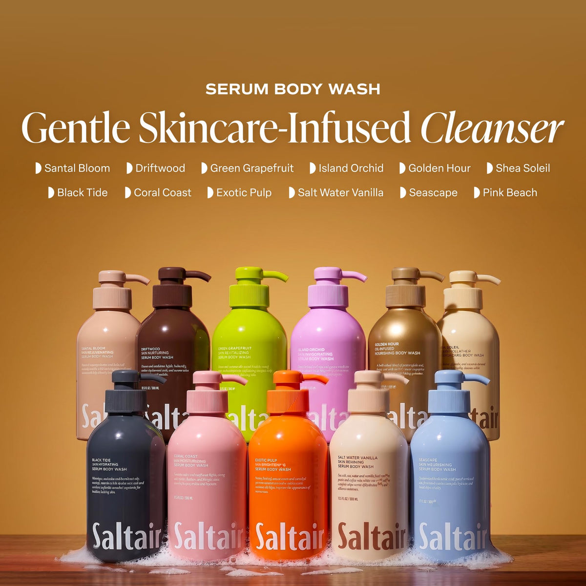 Saltair bottle in hand for scale and convenient pump use in daily showers