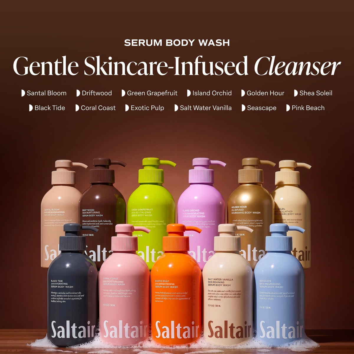 Saltair bottle label detail emphasizes ingredient callouts and scent notes
