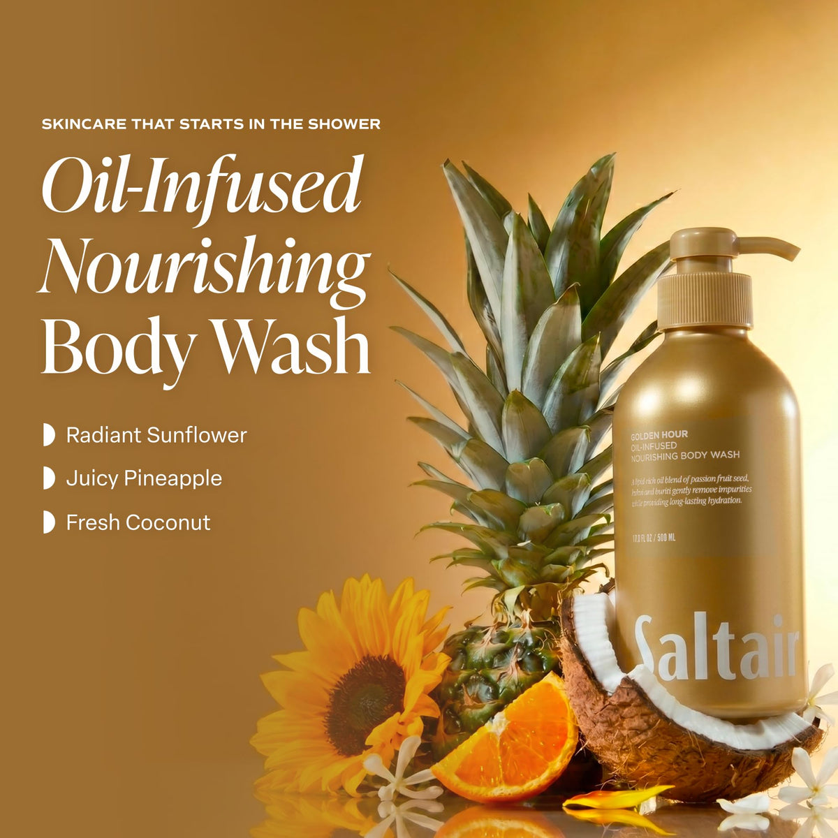 Saltair closeup pump and label highlighting easy-dispense and clear ingredient info