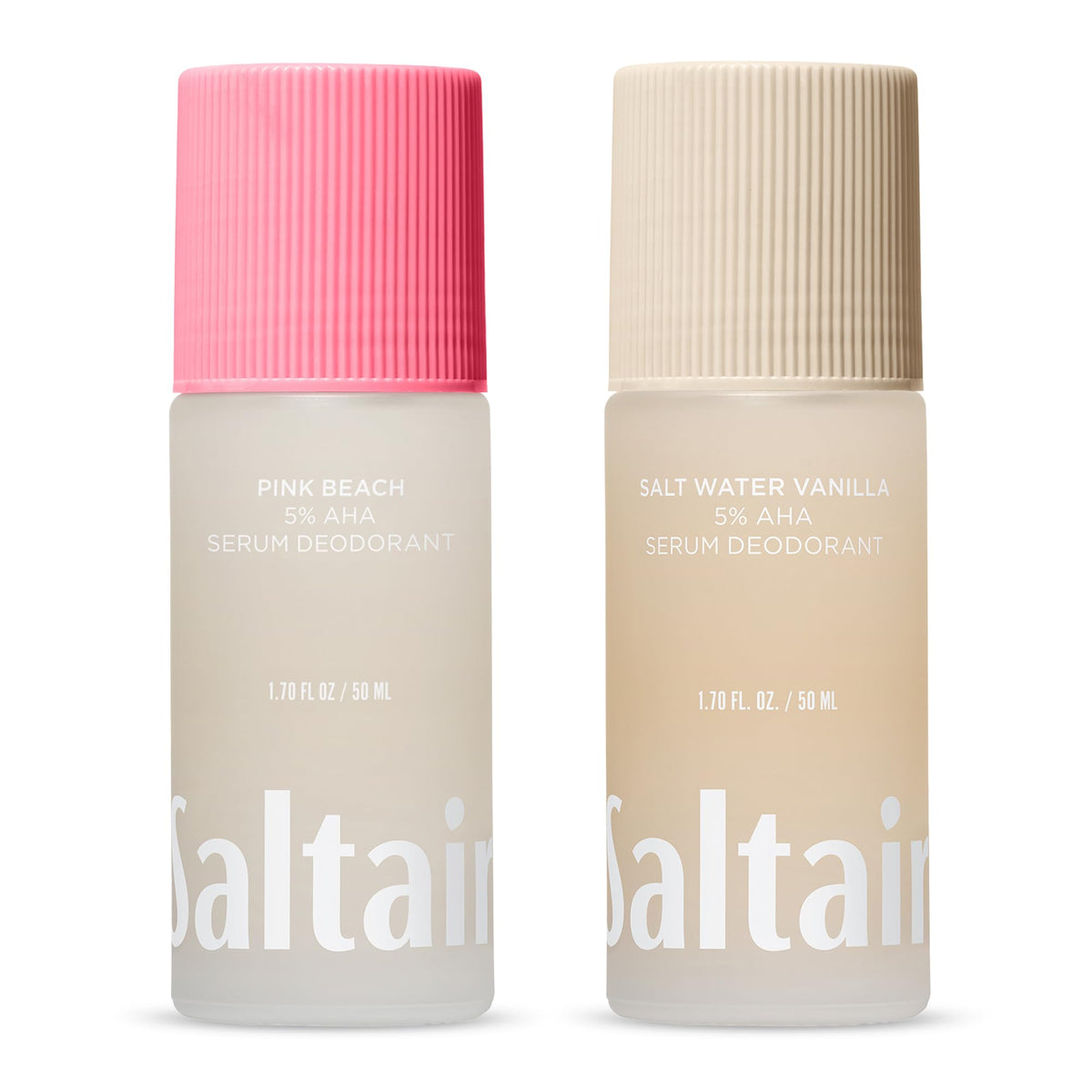 Saltair Coconut Vanilla front pack showing travel roll-ons and skincare benefits