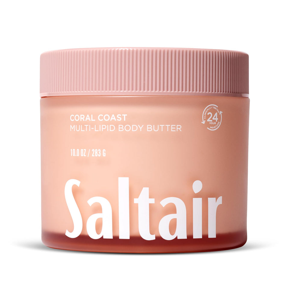 Saltair Coral Coast jar front view showing product and tropical scent benefits