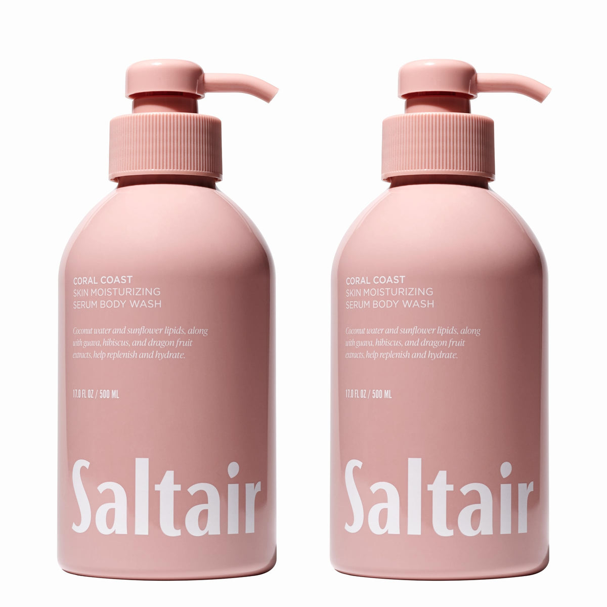 Saltair front packaging showing Coral Coast bottles and clear labeling benefits