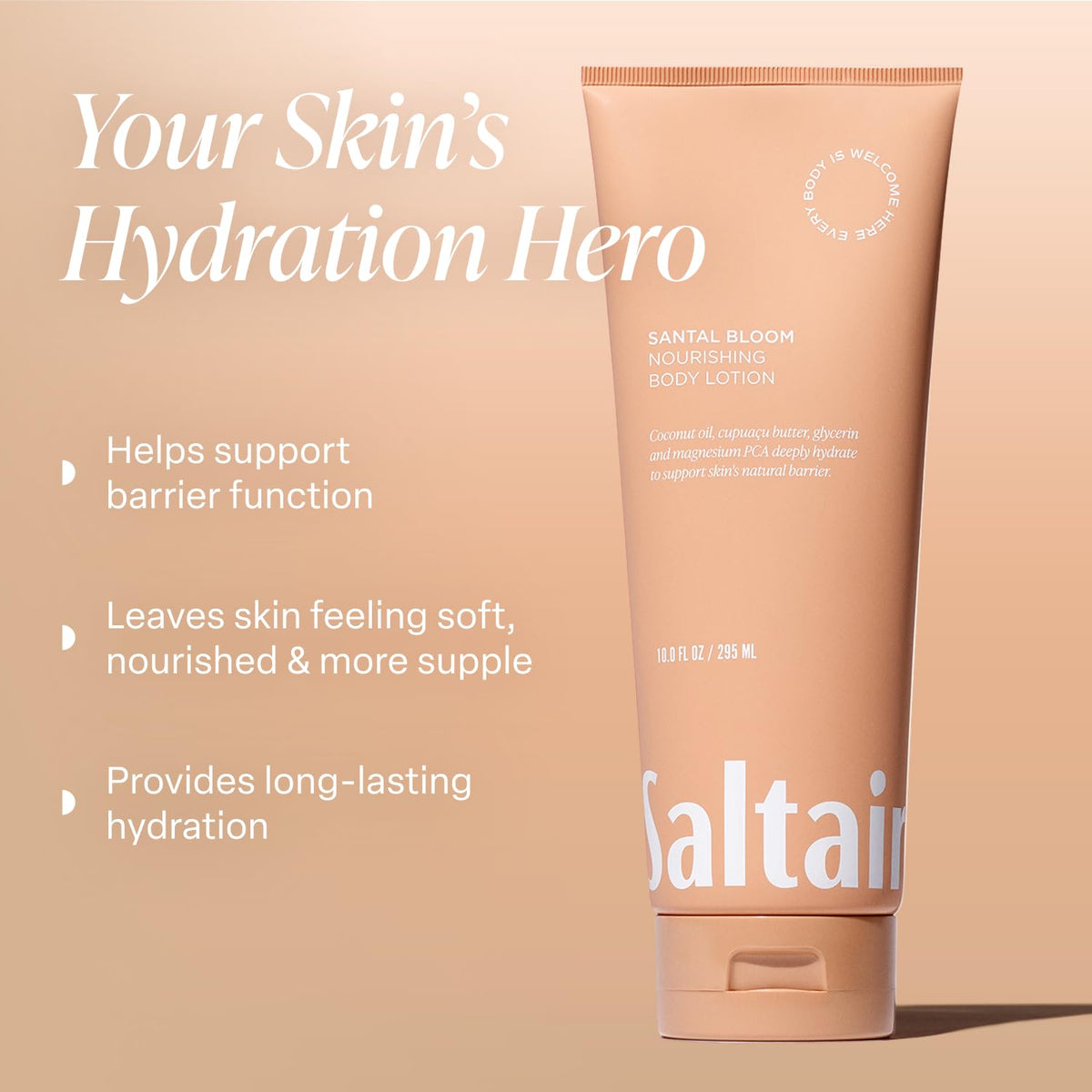 Saltair tube open with cream on fingertip demonstrating smooth, spreadable texture