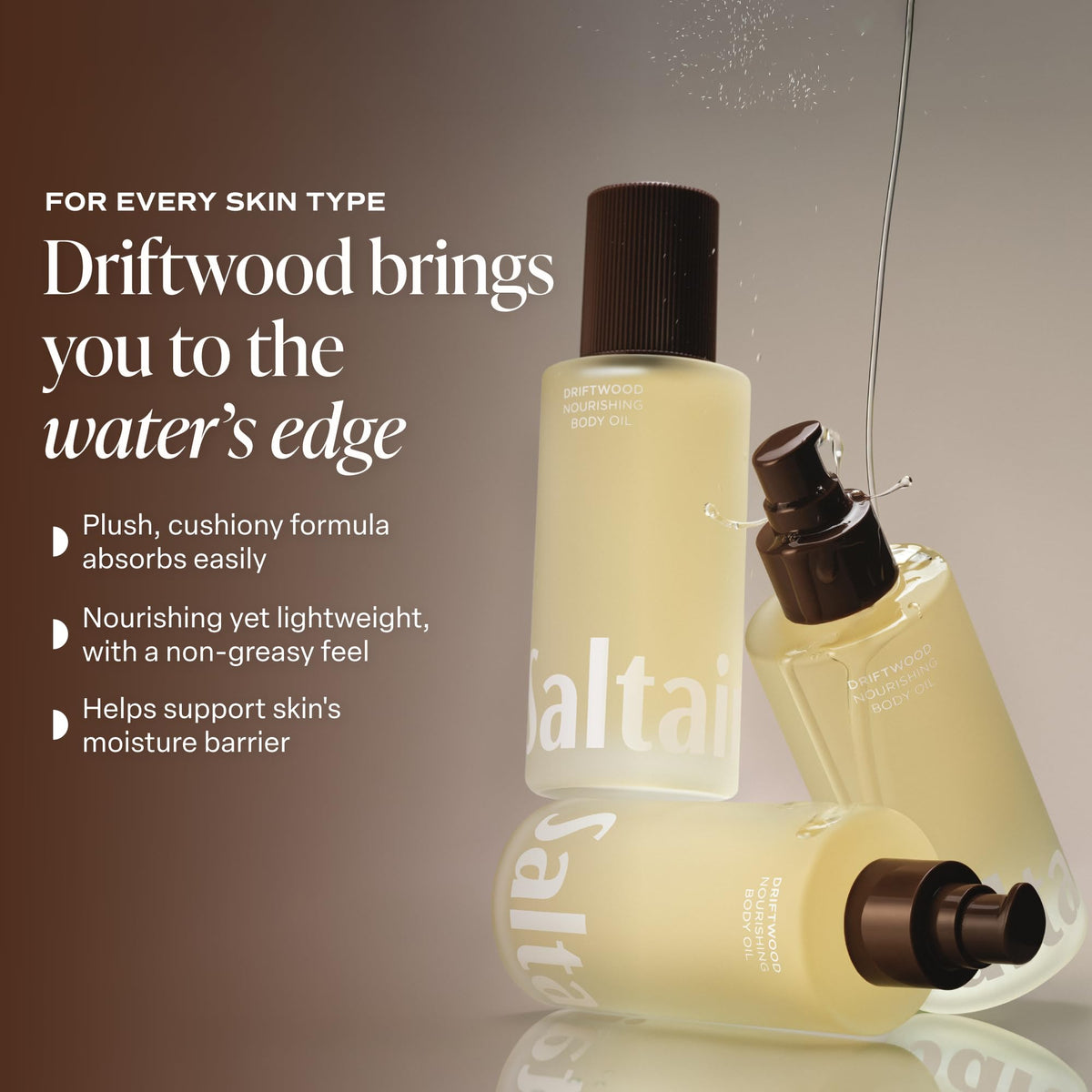 Saltair bottle beside folded towel conveying post-shower use and convenience