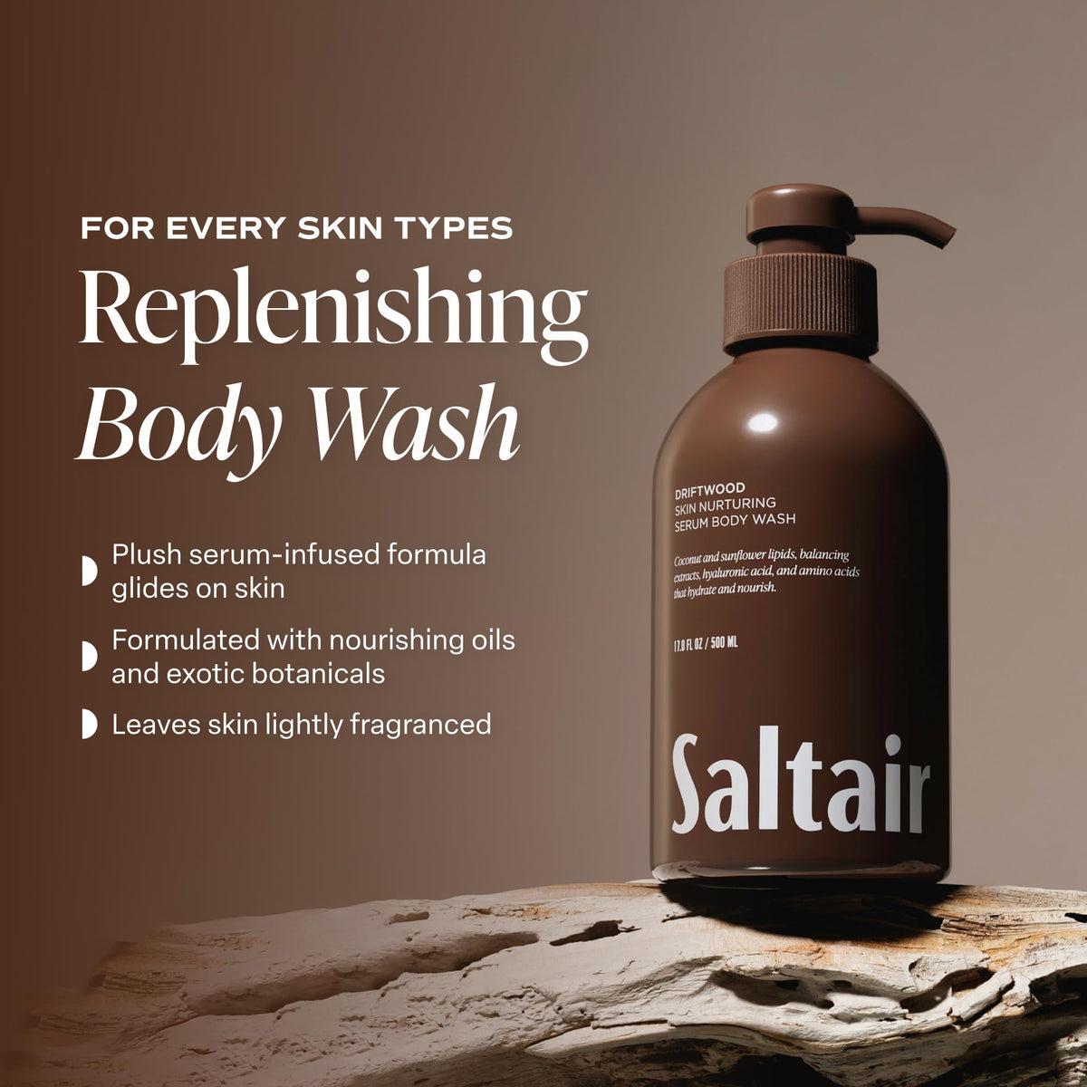 Saltair dual bottles on shower shelf show convenience and long-lasting supply