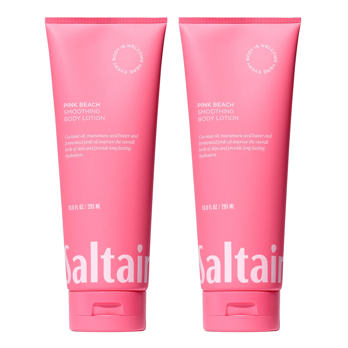 Saltair front packaging showing two Pink Beach tubes and scent benefit
