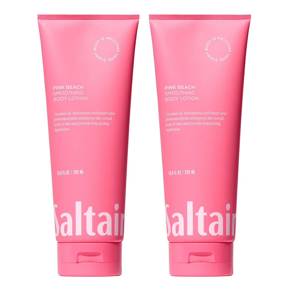 Saltair front packaging showing two Pink Beach tubes and scent benefit