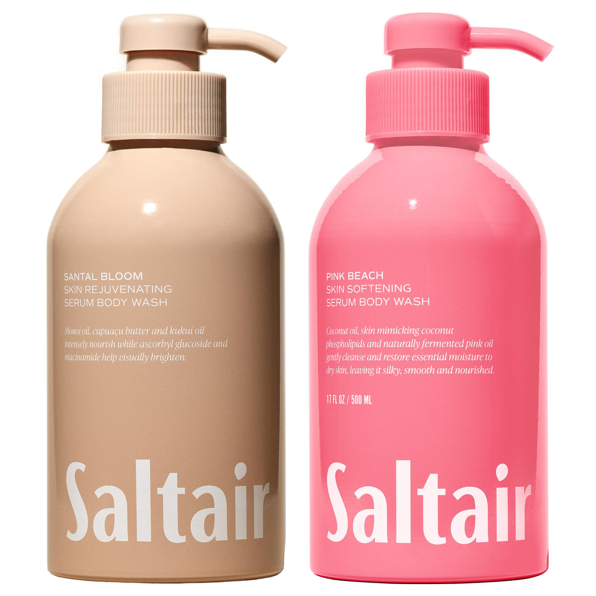 Saltair two-bottle variety pack front view showing Santal Bloom and Pink Beach scents and branding