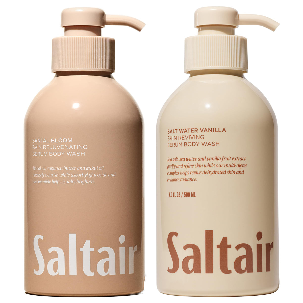 Saltair front pump bottles displaying both scents and easy-dispense pumps for convenient use