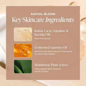 Saltair ingredients display with Kukui oil bottle emphasizing botanical nourishment benefits