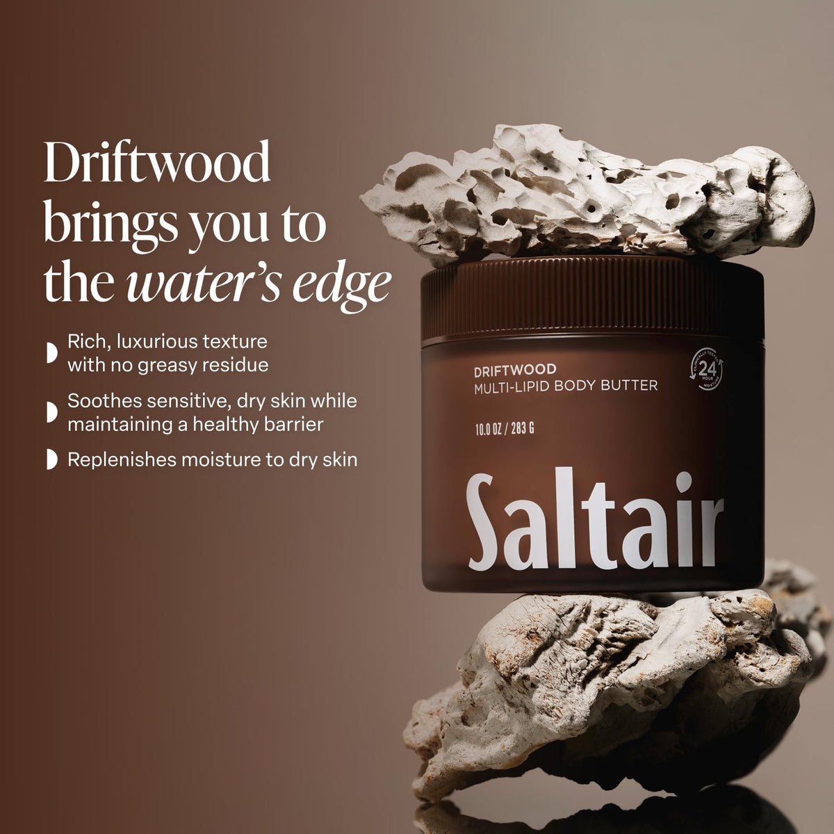 Saltair display of ceramide and lipid ingredients conveying barrier-supporting benefits