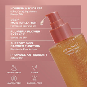Kukui and cacay ingredient focus beside Saltair bottle emphasizing nourishing oils