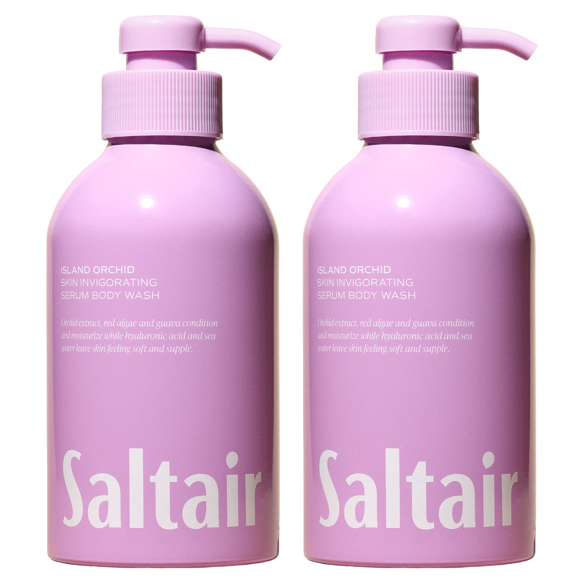 Saltair front packaging showing two 17oz pumps and island orchid scent benefits