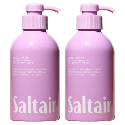 Saltair front packaging showing two 17oz pumps and island orchid scent benefits