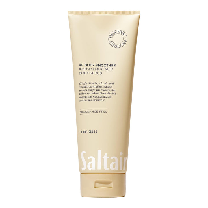 Saltair KP Body Scrub front packaging showing product and size, clear benefits