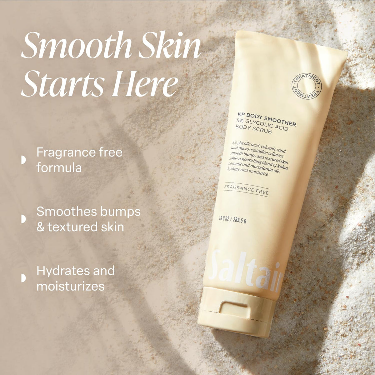 Saltair KP Body Scrub next to a ruler showing 10oz scale for value and size