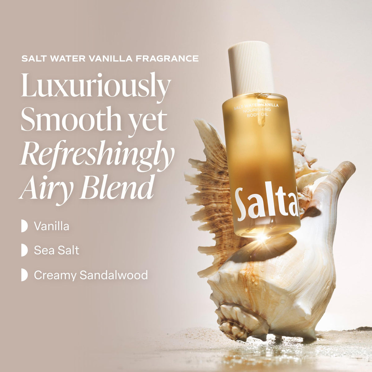Saltair label close-up highlighting Salt Water Vanilla fragrance and vegan claims