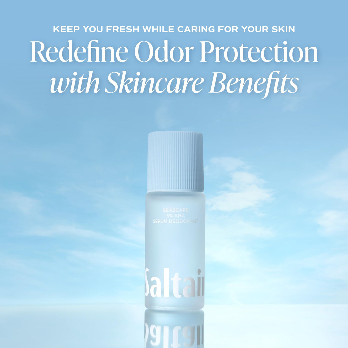 Label close-up showing Saltair ingredients like mandelic and lactic acids for exfoliation benefit